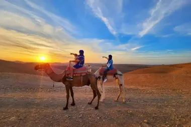 Camel ride at golden hour in Agafay