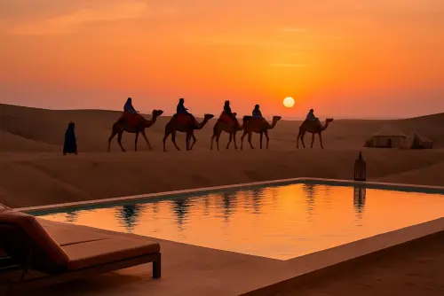 Agafay desert at sunset from Marrakech
