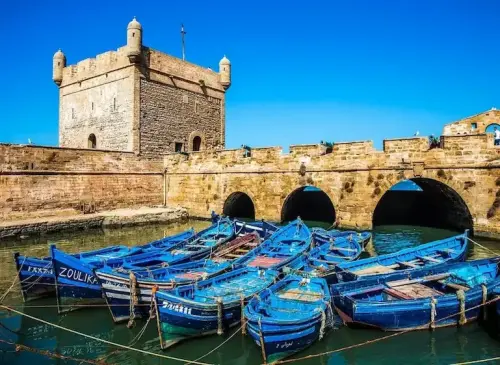 Essaouira fishing port — blue boats